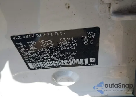 2021 Honda Hr-V 2Wd Lx z USA, uszkodzony, nr VIN 3CZRU5H38MM732025